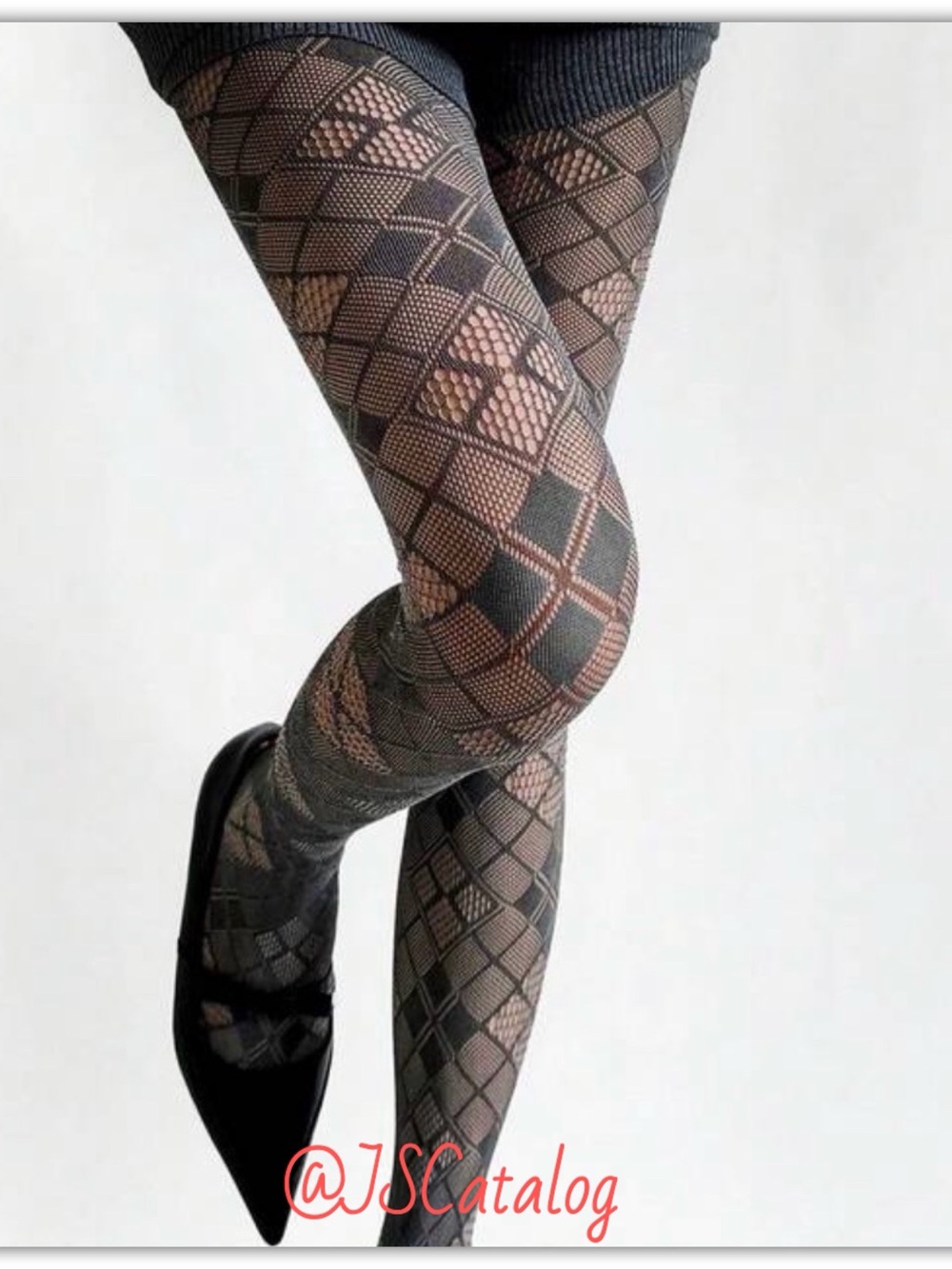 JSCatalog Black Geometric Diamond Fishnet Tights